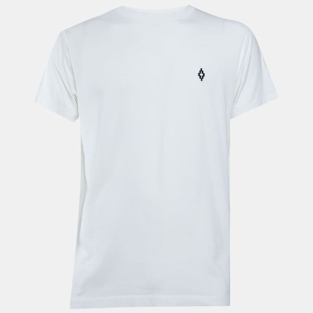 Marcelo Burlon White Cotton Logo Embroidered Crew Neck T-Shirt S
